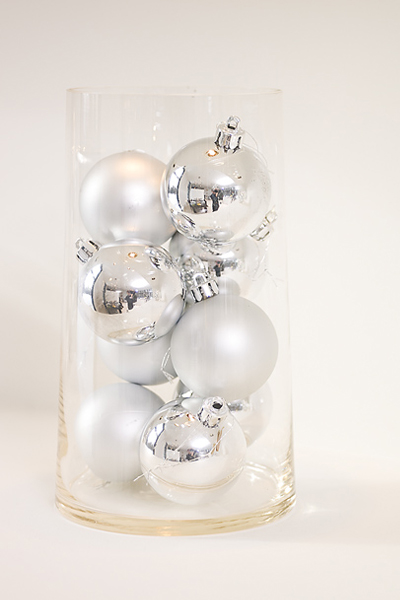 Christmas ball ornaments in class container