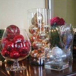 Glass filled for Christmas mantel decorating