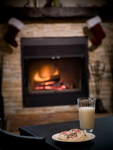 Milk and Cookies waiting by the fireplace for Santa. Substitute eggnog for a seasonal touch Milk and cookies- a classic. Try substituting eggnog for a seasonal touch.