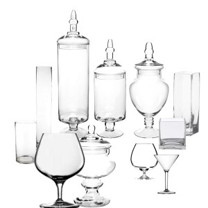 Glassware to decorate fireplace Christmas mantel.