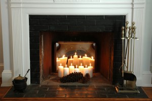 Mirrored Stainless Steel Fireplace with candles