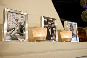 Family photos on the mantel