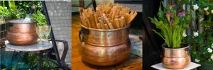 Copper cauldrons for fatwood, iced drinks, or plants