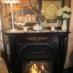 romantic fireplace decorated for Valentine's Day