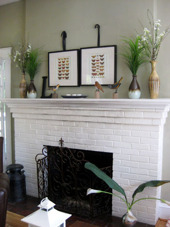 painted brick fireplace