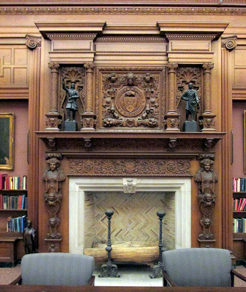 University of Buffalo’s majestic fireplace place in the Austin Flint Main Reading Room of the Health Sciences Library 