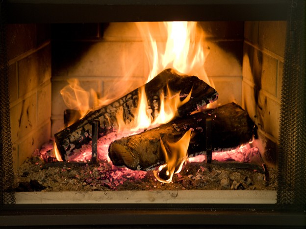 burning fire in fireplace