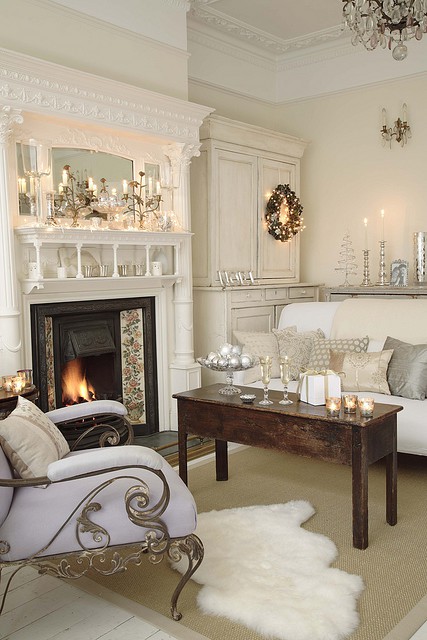 Glow of snow fireplace mantel