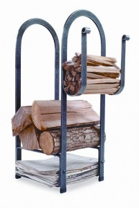 Spruce up a fireplace for Christmas with a log rack with places for newspaper and kindling.