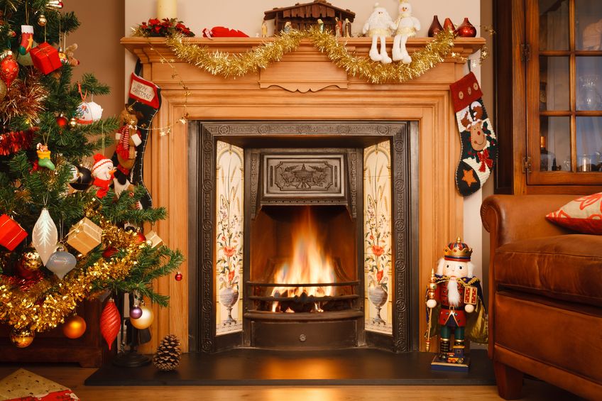 Beautiful fireplace decorated for Christmas