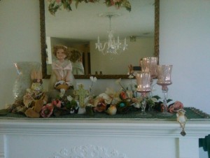 Pink and Green Easter Mantel Decorations