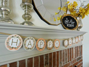 Easter mantel decorations with Happy Easter garland