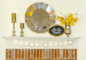 Wider view of Easter mantel decorations