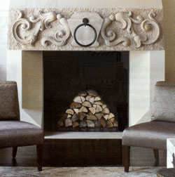 Decorate fireplace with logs stacked in a pyrimid