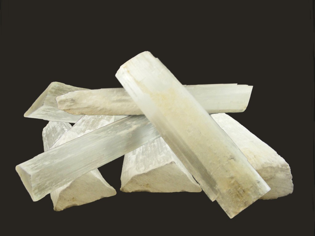 Glass like crystal selenite logs