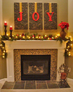 Three letters transform existing fireplace wall art into holiday decor.