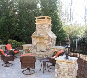 Stone Chimney Topper on Outdoor Chimney