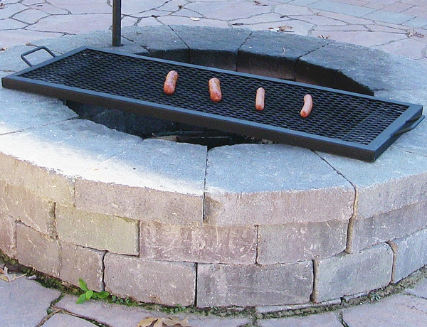 Rectangular grill used with a round fire pit.