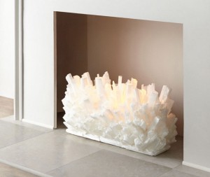 Selenite fireplace sculpture
