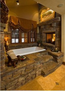 Rustic Bathroom Fireplace