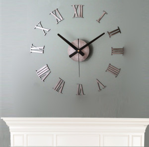 Wall clock stickers above the fireplace.