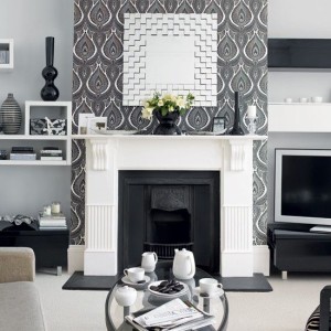 inexpensive fireplace wall decorating with wall paper