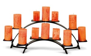 Fireplace candelabra with orange candles