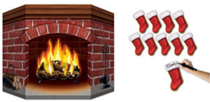 Folding Stand-up Brick Fireplace with 10 Carbdoard Mini-Stockings