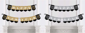 Two-piece New Year Fireplace Banner in Silver or Gold