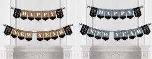 Two-piece New Year Fireplace Banner in Silver or Gold