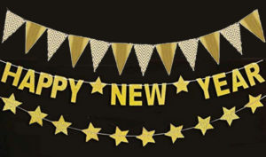 Gold Glitter Pennants, Stars and Happy New Year Fireplace Banners