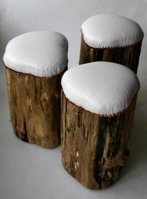 fire pit log stool with cushioned seat