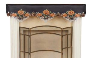 Black Embroidered Pumpkins and Jack-o-Lanterns Mantel Scarf